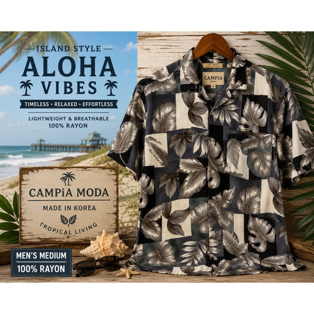 Campia Moda Hawaiian Shirt Men's Medium 100% Rayon Tropical Aloha Camp Shirt